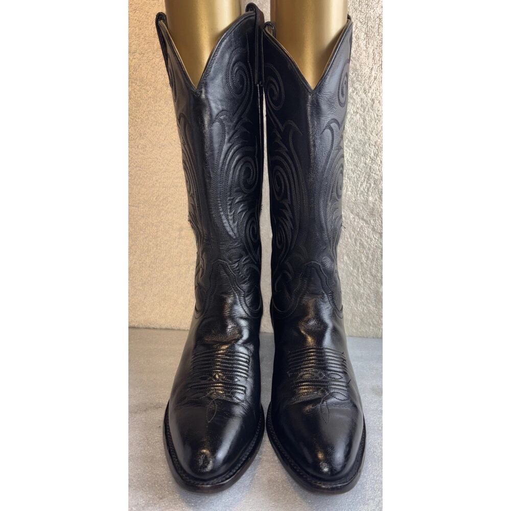 Vintage Tony Lama Boots Womens 8.5 B Black Leather Western Cowboy Cowgirl 1972